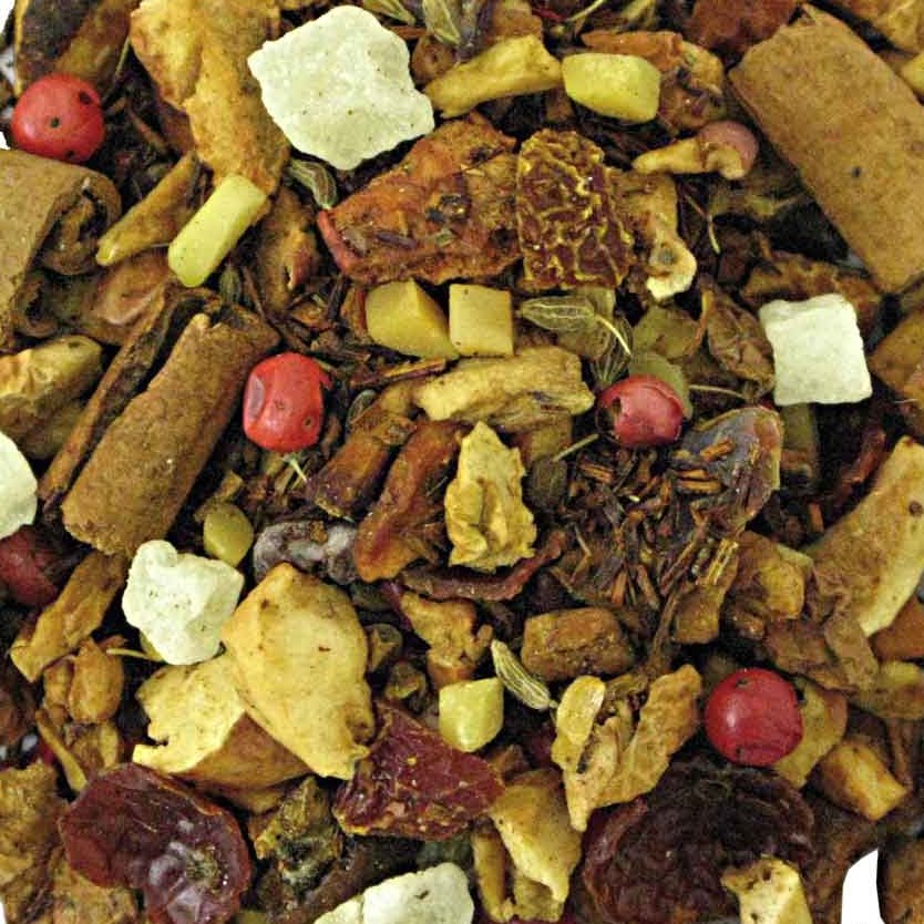 Ontdek de betoverende Openhaard Romance Rooibosmix - een warme omhelzing van appel, kaneel, ananas en specerijen. Geniet van pure romantiek in elke slok!